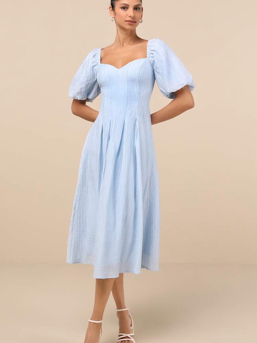 Lulu's Sky Blue Sweetheart Puff-Sleeve Midi Dress